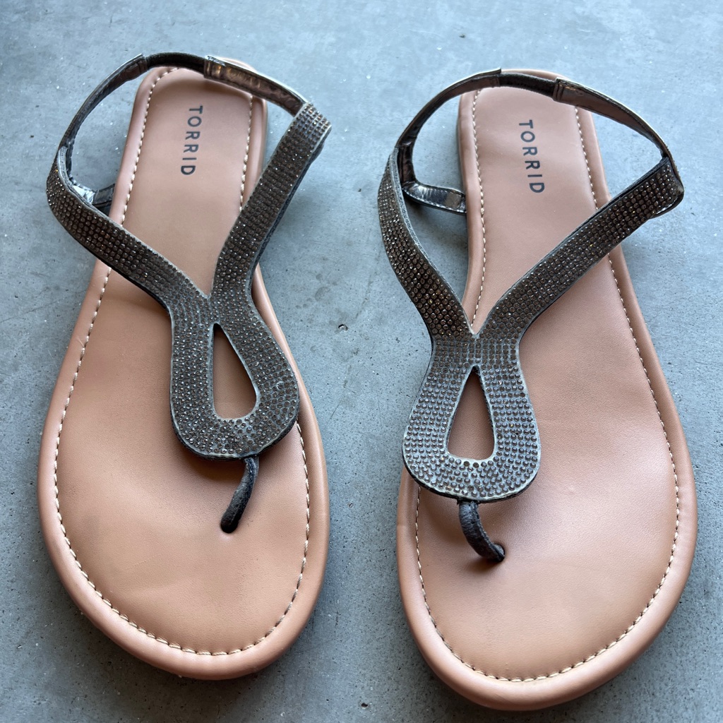 Torrid Bronze Metallic T-Strap Sandals With Blush Footbed